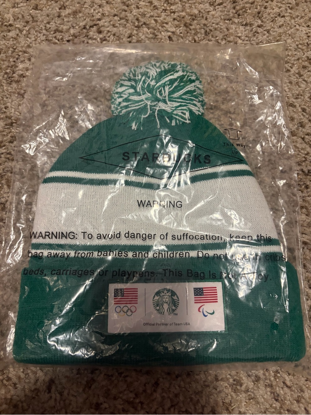 Starbucks Team USA Beanie Winter Hat Limited Edition Green White NEW